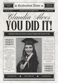 Black and Beige Vintage Newspaper Graduation Announcement Poster