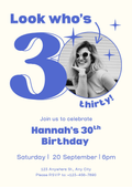 Blue and Cream Modern 30th Birthday Invitation - Digital Download